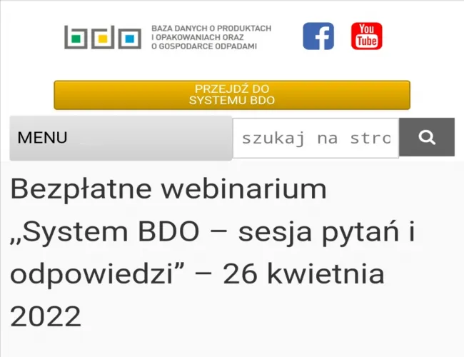 Bezpłatne webinarium ,,System BDO – sesja pytań i odpowiedzi” – 26 kwietnia 2022